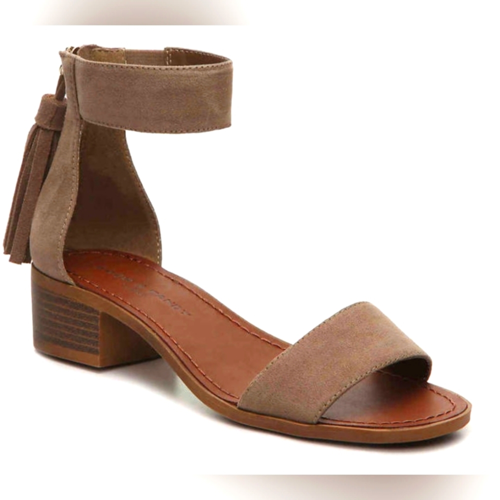 Rock & Candy Shoes Tan Nancie Tassel Faux Suede Sandals Zip Closure Size…
